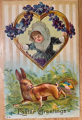 Vintage Victorian Postcard 1901-1910 Easter Greetings - Girl In Heart • $8