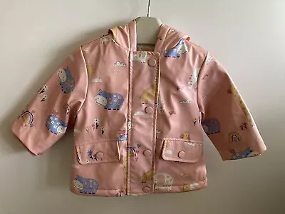 George Baby Girls Jacket Pink Fur Lined Rain Coat 3-6 Months - Excellent • £5.99