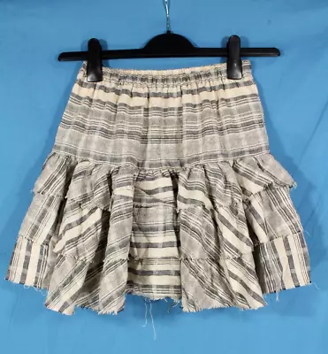 NWT MINK PINK Gray/Beige STRIPED Raw Hem Ruffle THE KIMBERLEY RARA Mini Skirt S • $32