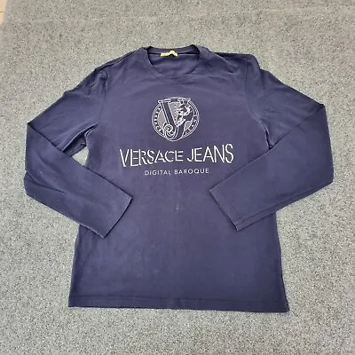 Versace Shirt Mens MEDIUM Blue Long Sleeve Cotton Modern T Shirt Size M • $69.92