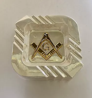 Vintage Freemason Ashtray Ceramic Gold Square Compass Fraternal Order Trinket • $18.50