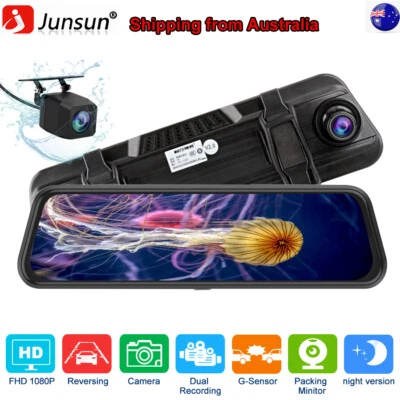$63.99 • Buy HD 1080P 10  Dash Camera Rear View Car Cam Reversing Mirror Dual Lens Front+Rear