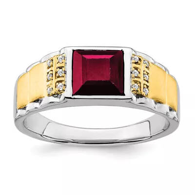 14K Two Tone Gold Created Ruby Diamond Mens Ring • $977