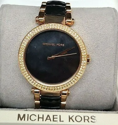$125 • Buy Michael Kors MK6414 Parker Black Dial Rose Gold Stainless Steel Women's Watch