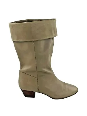 9West Womens Ivory Leather Round Toe Block Heel Pull On Booties Size US 7 • $17.99