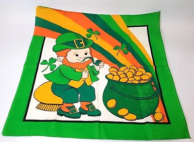 $9.99 • Buy Vintage Irish Leprechaun Bandana Handkerchief USA Pot Gold Rainbow Clover 16463