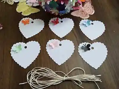 15 Large Heart Butterfly Tag Tags Place Name Cards Wedding Gift Labels 3  Twine • £2.25