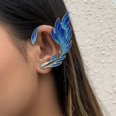 1X Halloween Mermaid Dragon Fantasy Blue Wing Metal Elf Ear Cuff Hook Earring  • $8.10