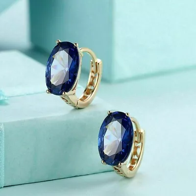 4Ct Oval Cut SimulatedBlue Tanzanite Huggie Hoop Earrings Real 925 Yellow Silver • $45.99