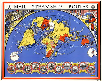 Mail Steamship Routes By MacDonald Gill 1937 75cm X 60cm Quality Art Print • $32