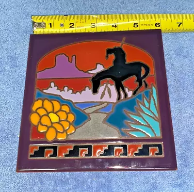 Vintage Masterworks Art Tile Trivet Ceramic Warrior On Horse Southwestern Style • $4.79