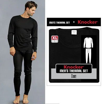 Mens Thermal Underwear Set Knocker Long Sleeve Pajamas Pants Sleep Black Size XL • $12.45