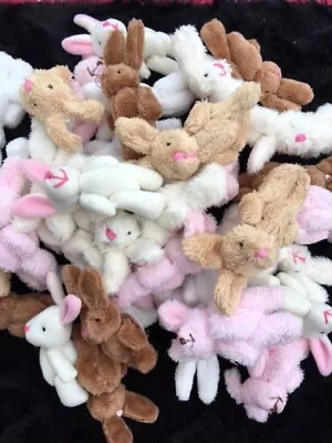 MINIATURE TINY SMALL JOINTED 8cm TALL FLUFFY PINK & BROWN BUNNY RABBIT • £6.99