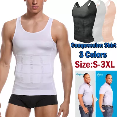 Mens Slimming Body Shaper Belly Tummy Control Compression Vest Underwear Shirt • £13.99