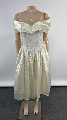 Vintage 80s 90s Jessica McClintock Women's Dress 7/8 Prom Party Satin Formal Bow • $35.99