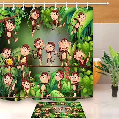 Waterproof Fabric Monkey Playing In The Jungle Shower Curtain Polyester Bath Mat • $3.34