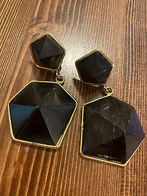 Monies Gerda Lynggaard Very Large Black Two Tiered Drop Earrings With Gold Rim • $206.25