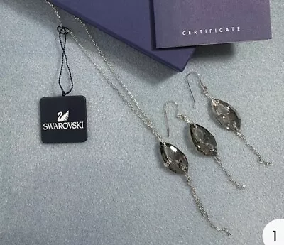 Swarovski Gorgeous Smoky Satin Crystal Pierced Earrings And Pendant Set  • $26.99