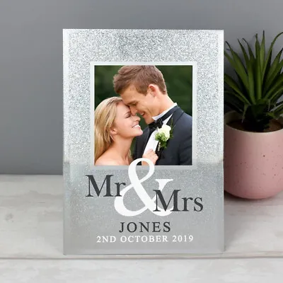 Personalised Glitter Photo Frame 4x4 Picture MR & MRS Anniversary Wedding Gift • £17.50