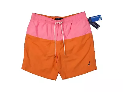 NWT! Nautica Men's Pink Orange Performance Bathing Suit Swim Trunks Size L • $18.88