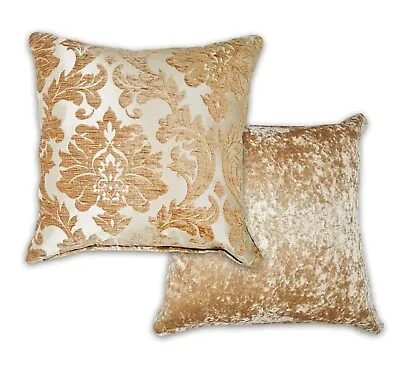 Damask Velvet Cushion Cover 43x43cm Double Sided 17  Seat Pad Cover Coffee Beige • £5.73