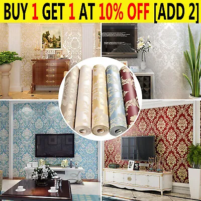 10M/Roll Elegant Luxury Damask Embossed Floral Textured Non-woven Wallpaper • £21.39