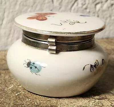 Vintage Ardalt Japanese Trinket Box 2.25  Porcelain With Butterfly & Lady Bugs • $9.95