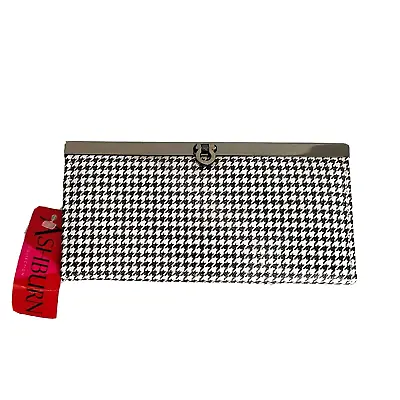 New W Tag Ashburn Hounds Tooth Clutch Wallet W Metal Latch Black & White China • $13.49