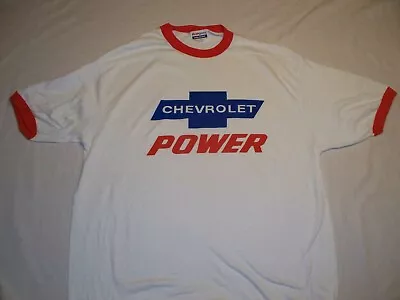 NOS *BRAND NEW* CHEVROLET POWER 50/50 T-shirt OLD SCHOOL Vintage Blue Bowtie L • $20