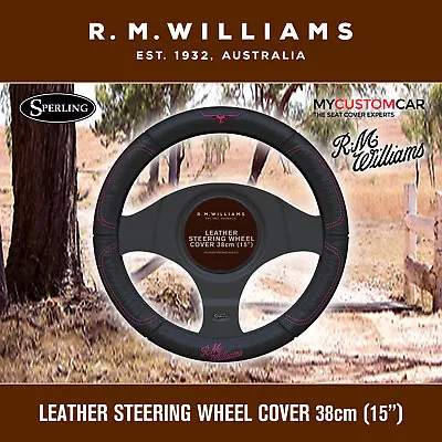 R.M.Williams RMW 15'' Car Leather Steering Wheel Cover Pink 38cm • $39.99