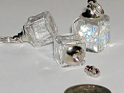 1 Ice Cube Glass Crystal Bottle Necklace Fairy Dust Locket Vial Screw Cap 13mm • £12.78