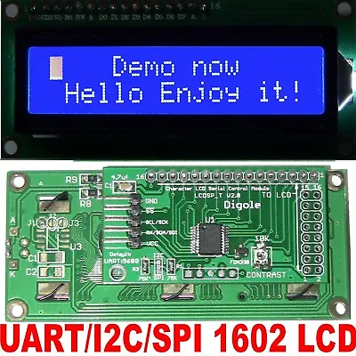 Serial:UART/I2C/SPI Adapter+White/Blue 1602 LCD For Arduino/PIC/AVR • $7.99