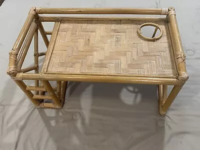 Vintage Wicker Rattan Bed TV Tray Bamboo Lap Breakfast Cup & Magazine Holder • $59.99