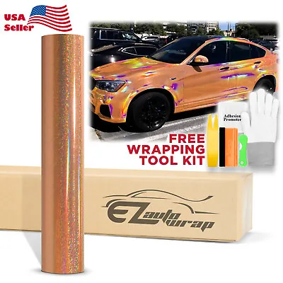 Holographic Glitter Orange Rainbow Chrome Car Vinyl Wrap Sticker Decal Sheet • $4.99