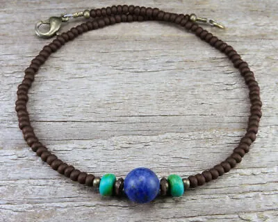 Matte Lapis And Turquoise Anklet For Men Or Women Beach Anklet • $15.42