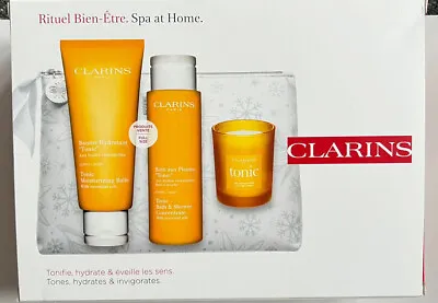 £39.99 • Buy CLARINS GIFT SET Spa At Home Bath/Shower Gel, Moisturiser, Candle &Bag New Boxed