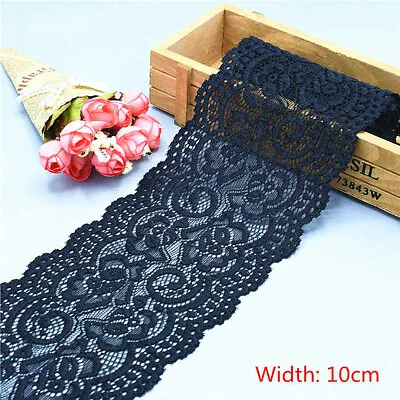 10CM Wide Elastic Stretch Lace Trim Ribbon Fabric Crafts Sewing DIY Underwear • £4.07