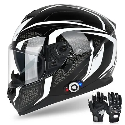 DOT Bluetooth Motorcycle Helmet Full Face With Headset Intercom & Gloves • $95.99