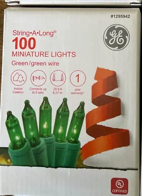 $5.99 • Buy GE 100Ct String A Long Miniature Green Lights And Wire Christmas Holiday NEW