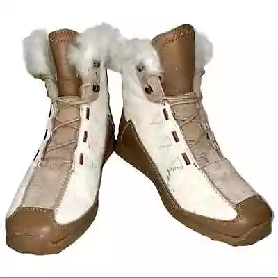Tecnica Size 5.5 Vintage White Fur Lace Up Ankle Booties Boots • $35