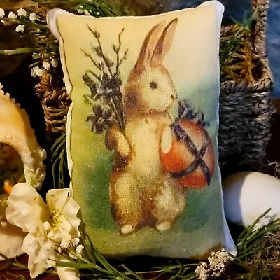 Primitive Farmhouse Easter Bunny With Egg/Twig Tuck Pillow Shelf Sitter Vintage  • $13.95