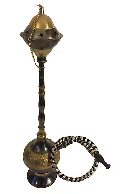 Antique Persian Middle Eastern Smoking Hookah Brass Cup And Chain Pipe  • $220