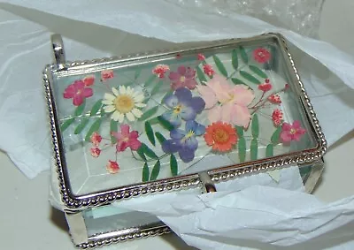 Dried Flower Leaded Glass Trinket Box  5  X 3  X 2  • $8.99