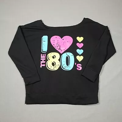 I Love The 80s Top Womens M Black Off Shoulder Long Sleeve Cotton Blend • $14.99