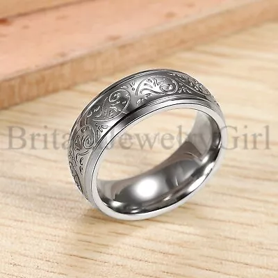 8MM Stainless Steel Florentine Design Men Women Wedding Ring Band Size 7-13 • $9.99