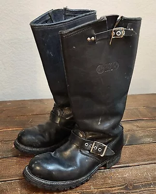 Vtg Engineer Bike Boots. 7.5. Black Leather. Biker. Vibram • $100