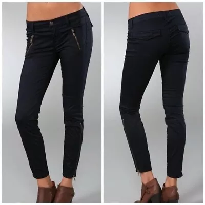 J Brand Agnes Moto Skinny Twill Pants In Navy Size 27 • $24.49