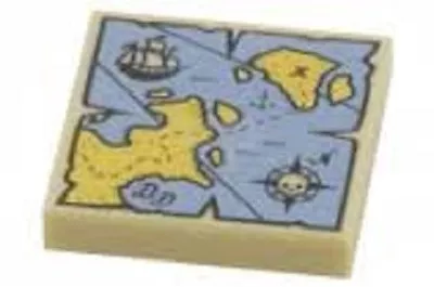 LEGO Tile 2x2 Map With Red 'X' Blue Yellow Pattern Brick Bounty Pirates Treasure • $5.25