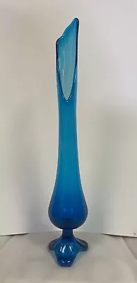 Vintage MCM Viking Glass Blue Draped Three-Toed Swung Stretch Vase 18  • $76