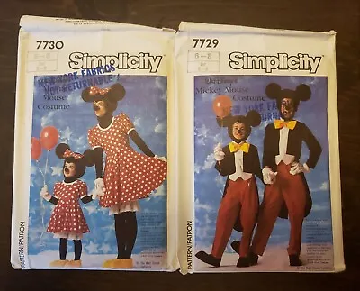 Simplicity Sewing Pattern Minnie/Mickey Mouse Costumes Vintage 7729/7730 Uncut • $29.99